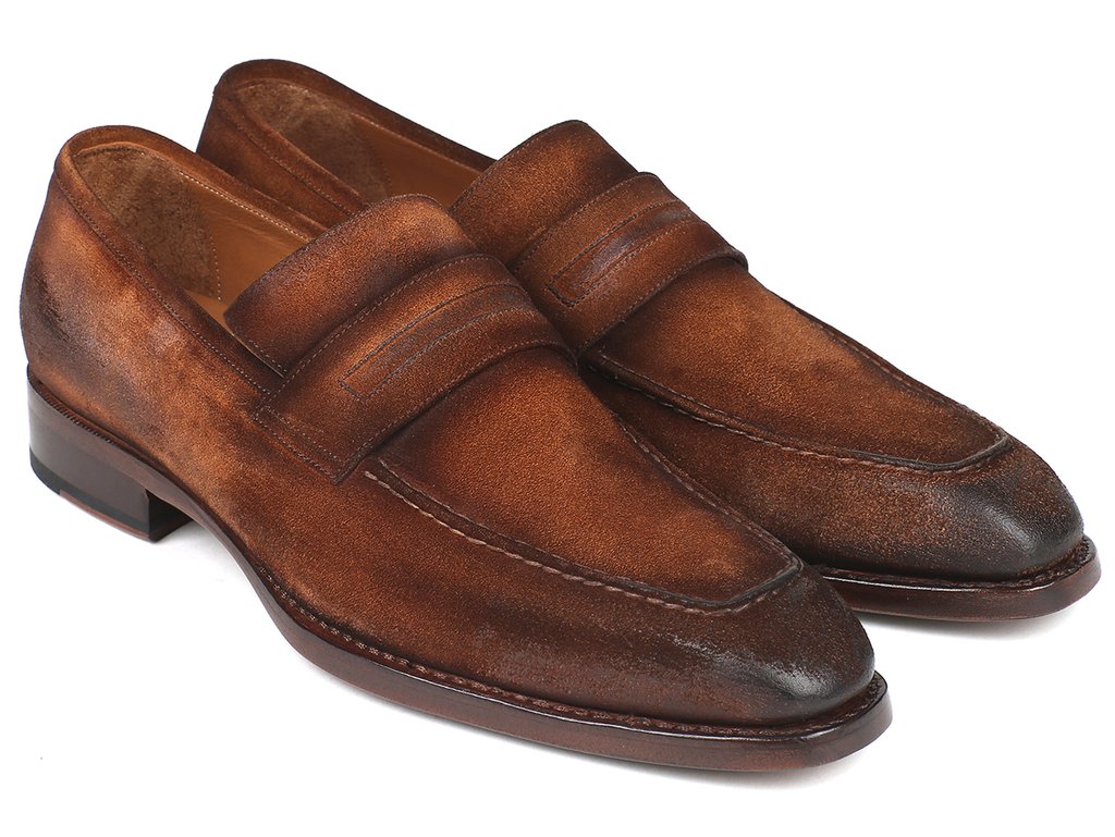 Paul Parkman ''36AQ17" Antique Brown Genuine Suede Moc-Toe Loafers.